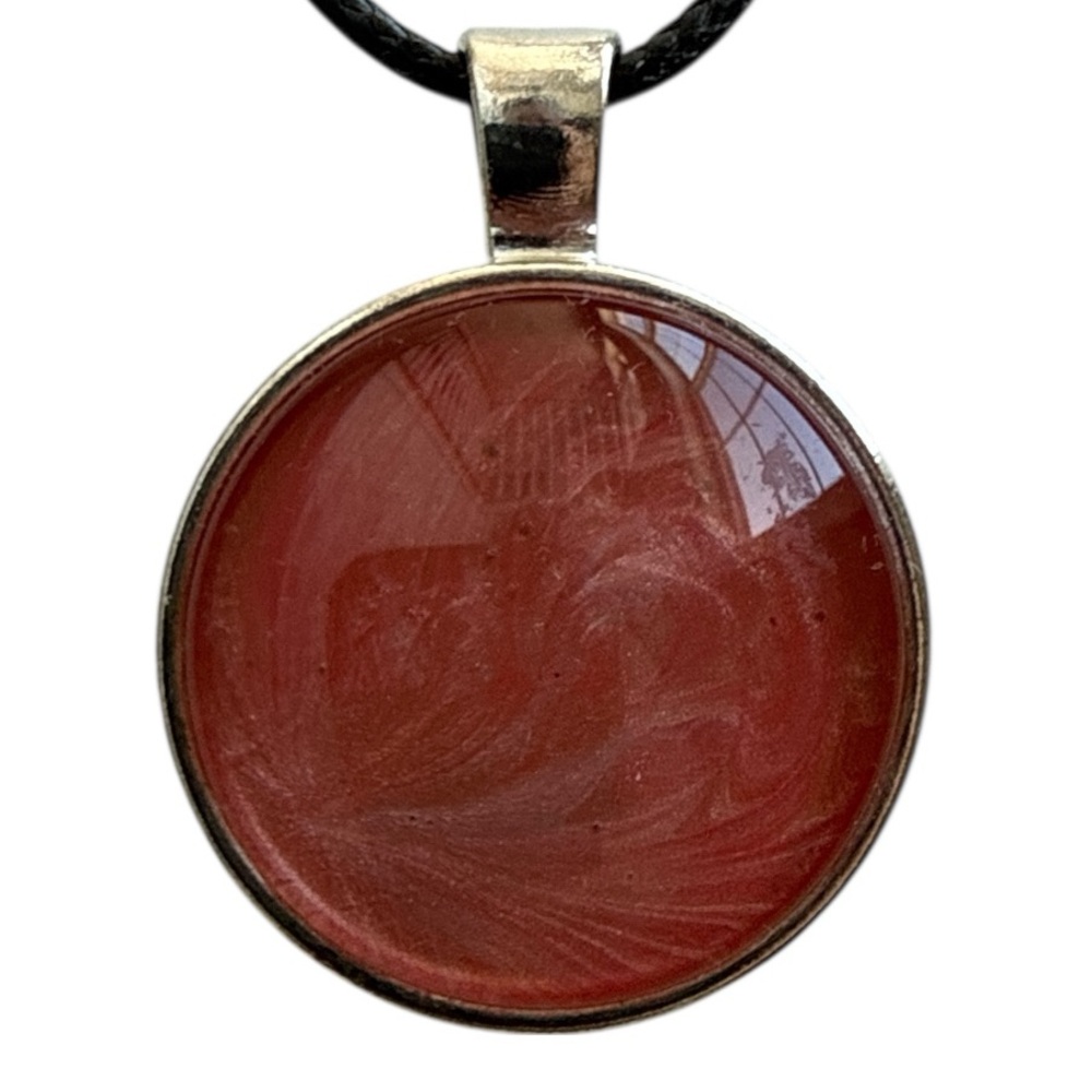 Handmade Pink Cabochon Pendant Necklace Round Black Cord by Svetlana Yeung